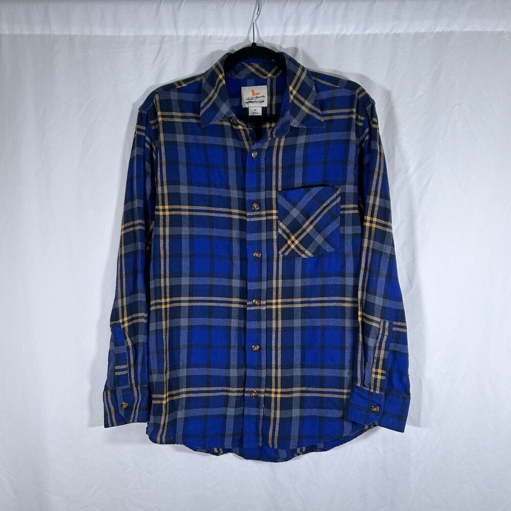 Field & Stream Flannel Shirt Mens Medium Blue Plaid Button Up Long Sleeve Cotton
